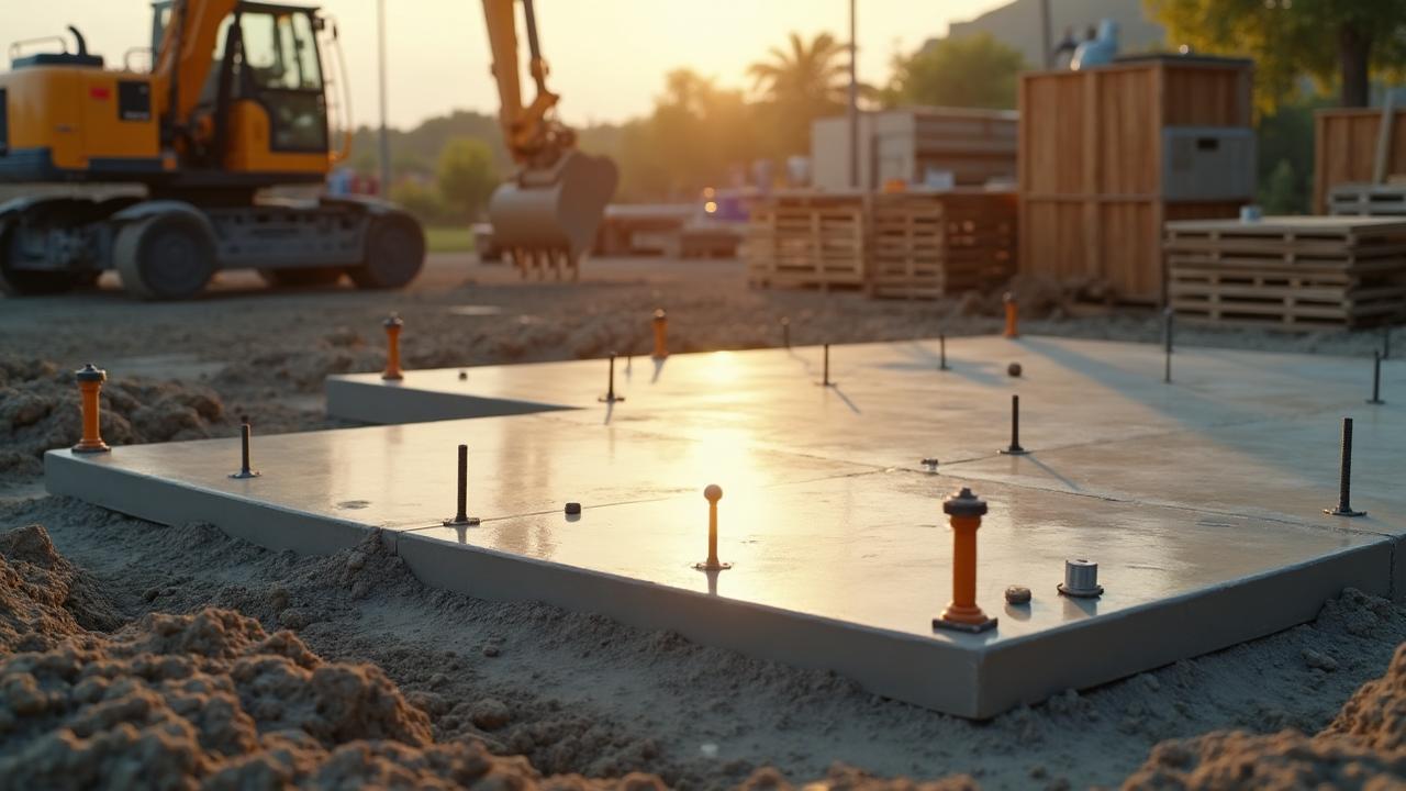 Active pad & building sites with excavator, skid steer, and dump truck grading and compacting