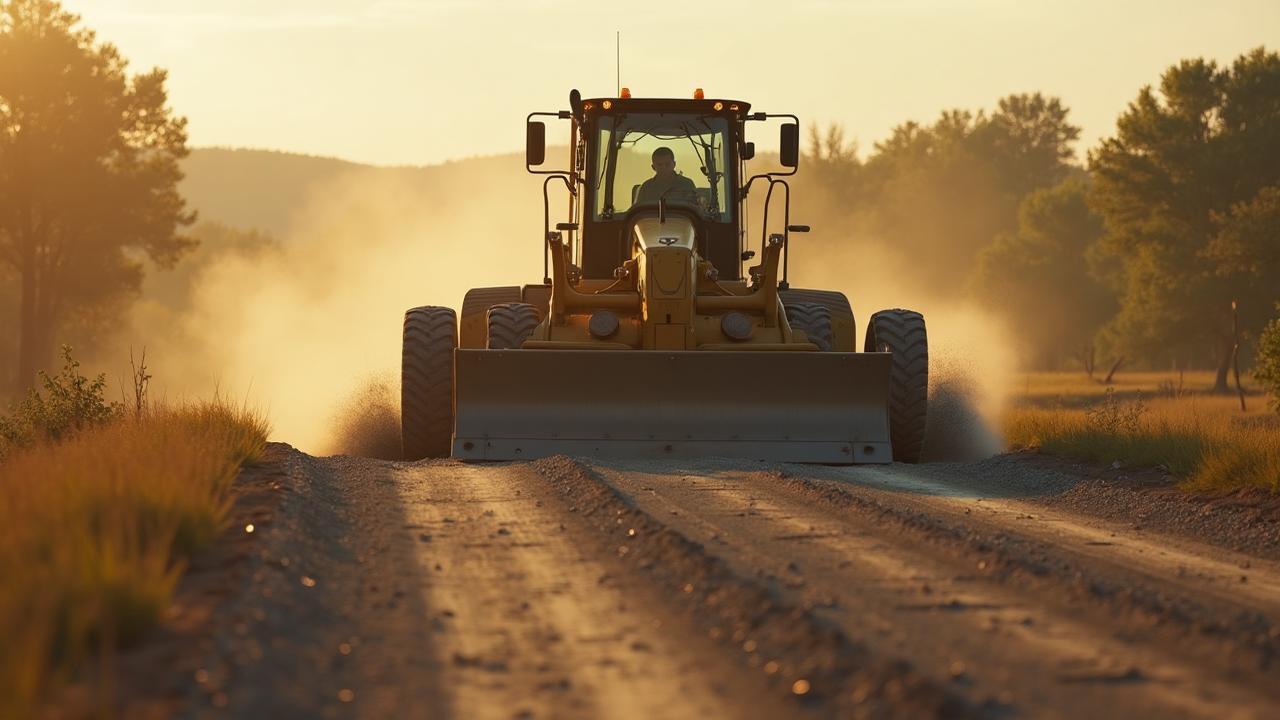Active grading with excavator, skid steer, and dump truck grading and compacting
