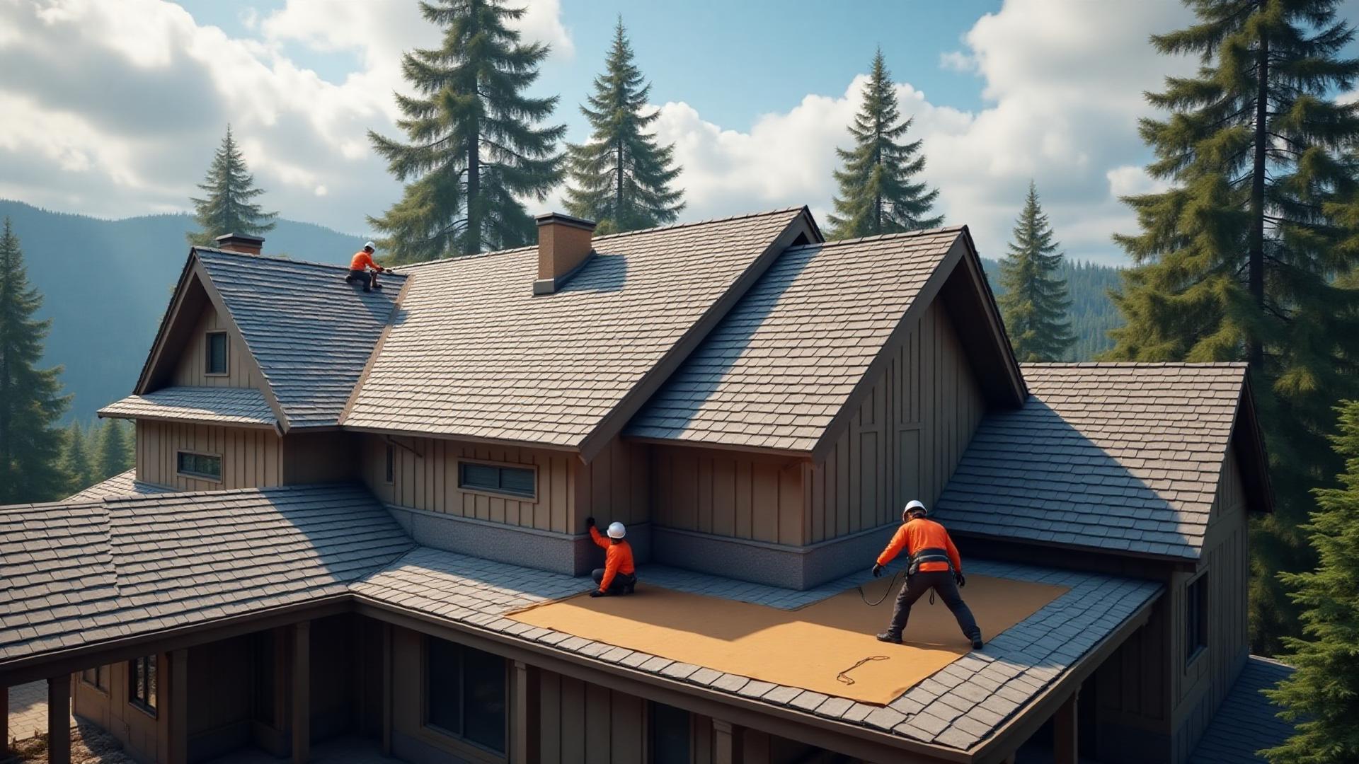 Active roofing services with excavator, skid steer, and dump truck grading and compacting